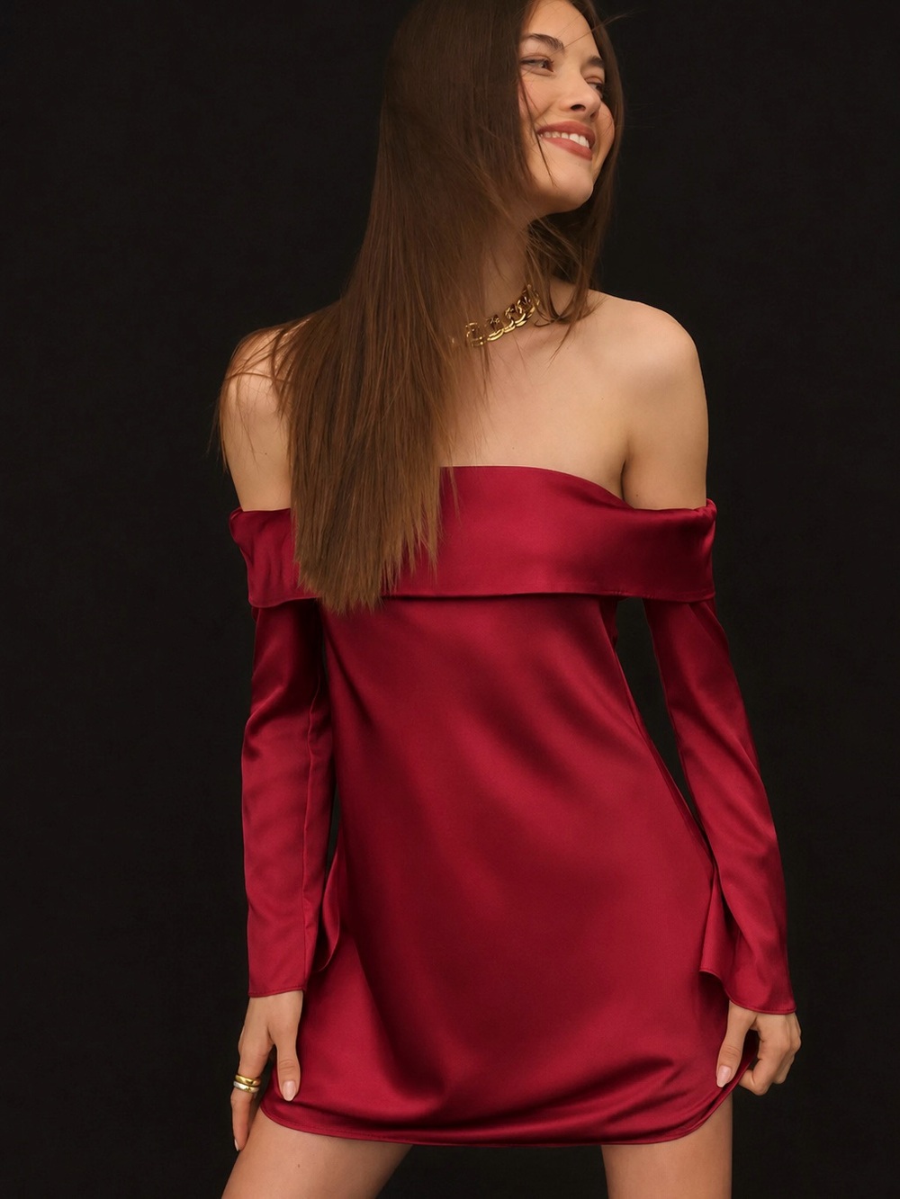 Abercrombie & Fitch | Off-Shoulder Satin Mini Dress in Burgundy ~ NWT Medium